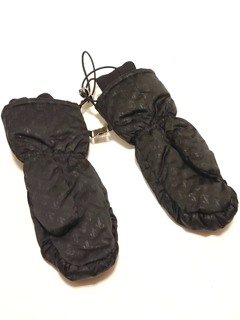 JIMMY CHOO monogram-print padded mittens in Black Women's Gloves/Mittens